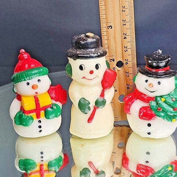 Vintage Christmas Decoration Wax Snowman Candles Set Of 3pcs Taiwan Unlit - Picture 2 of 7